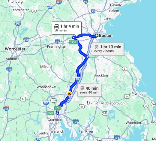 Distance from Providence RI to Boston MA
