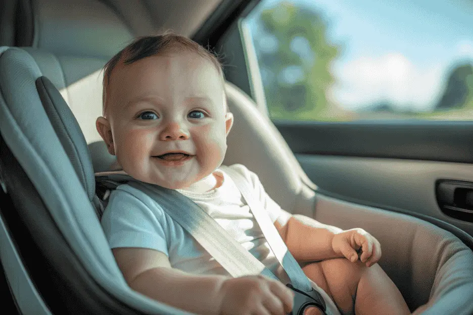 Smiling Baby in Car Seat