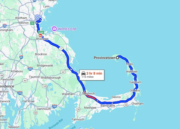 Distance from Boston to Provincetown Ferry.